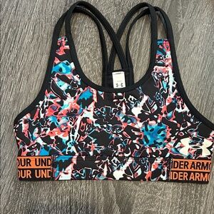 Under Armour Black Sports Bra with Blue and Coral Abstract Print